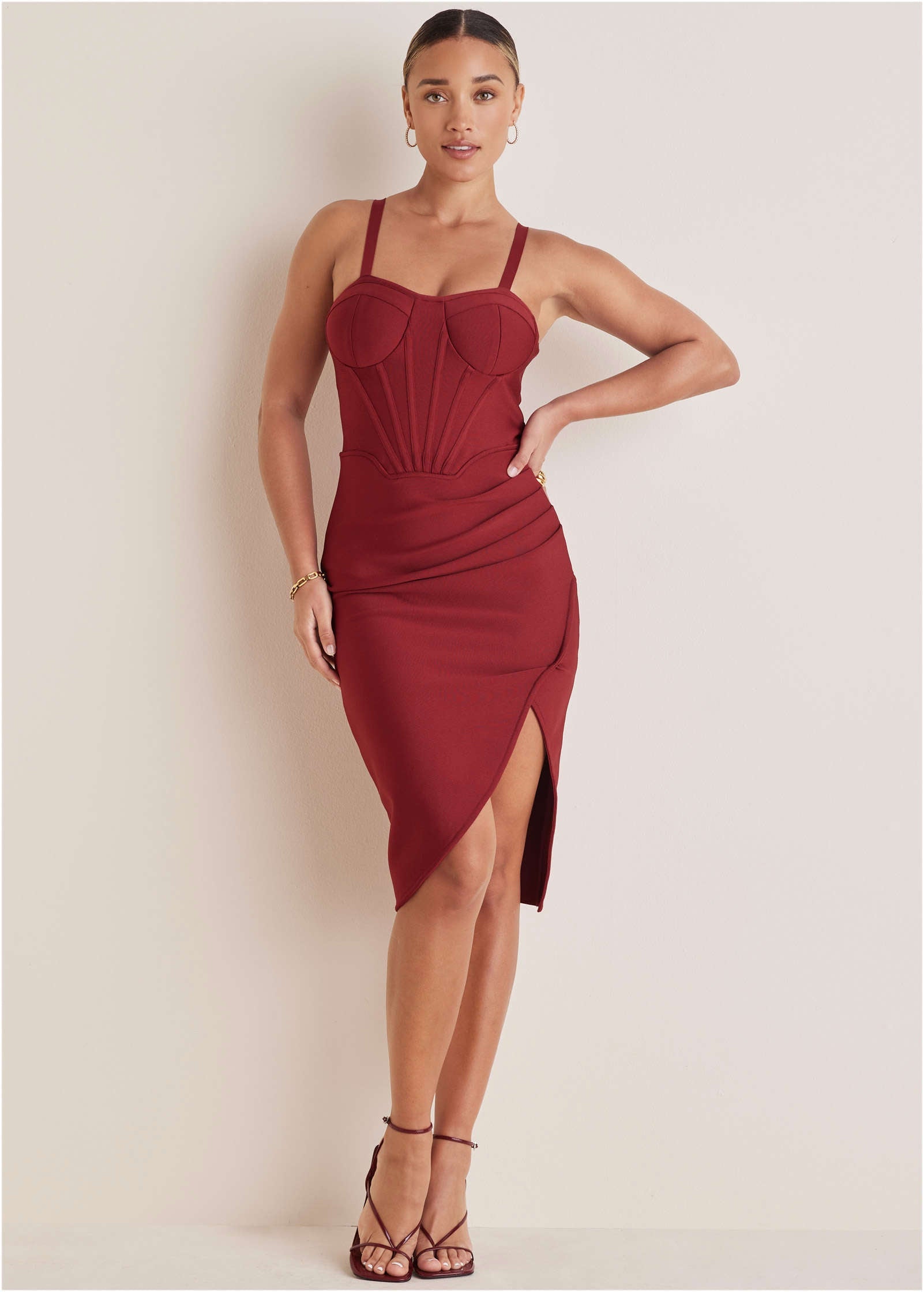Side Slit Bandage Dress - Dark Red | Venus Great Deal