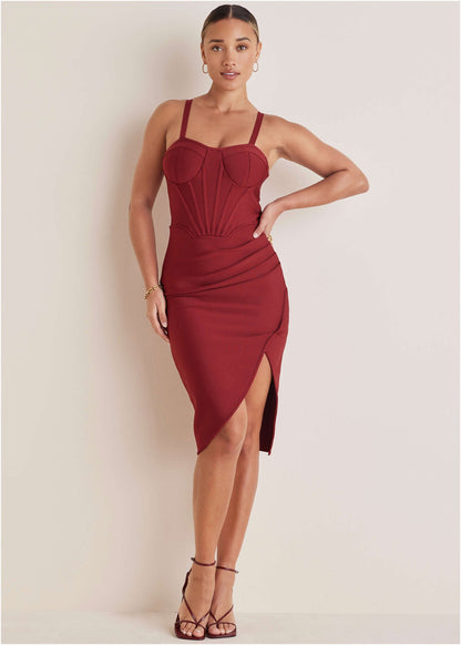 Side Slit Bandage Dress - Dark Red | Venus Great Deal