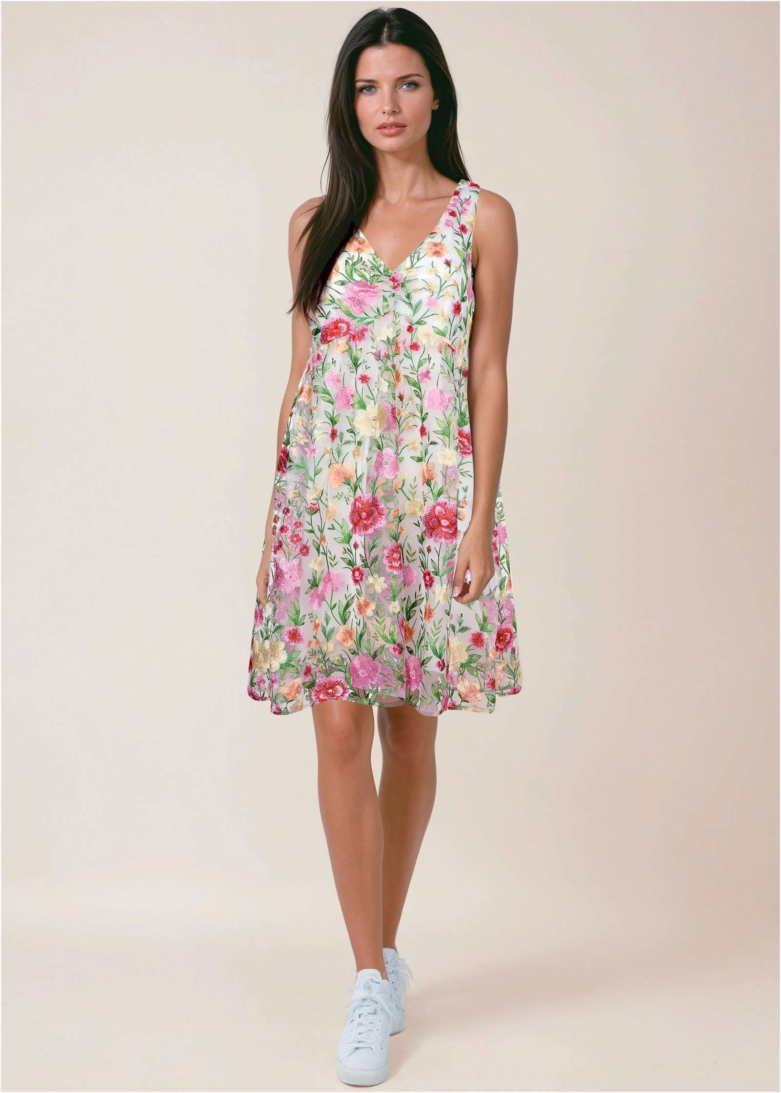 Embroidered Babydoll Mini - White Multi | Venus Special Offer
