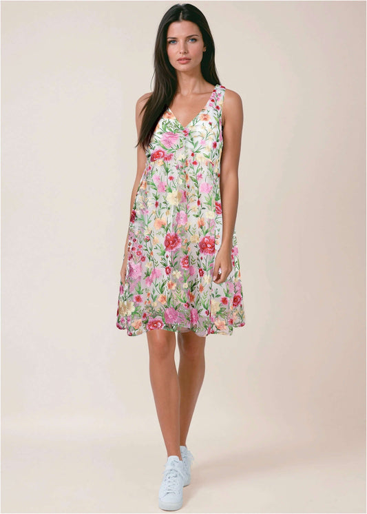 Embroidered Babydoll Mini - White Multi | Venus Special Offer