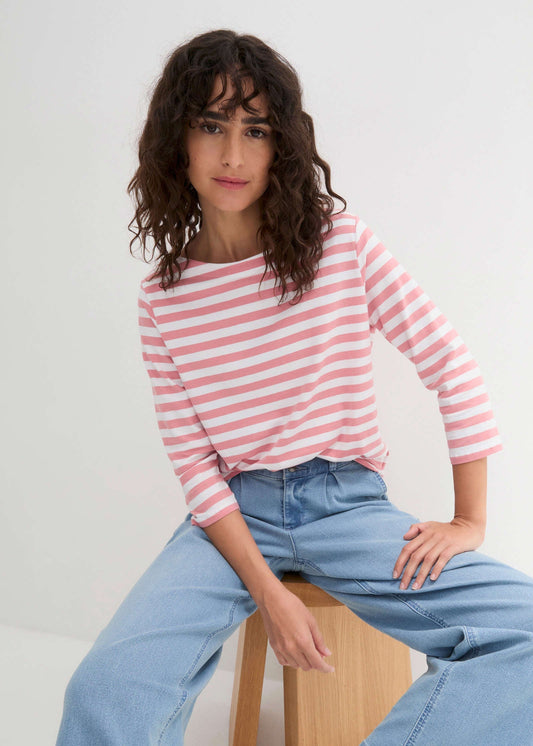 Boat Neck Striped Top - Pale Pink & White | Venus Cost Saving