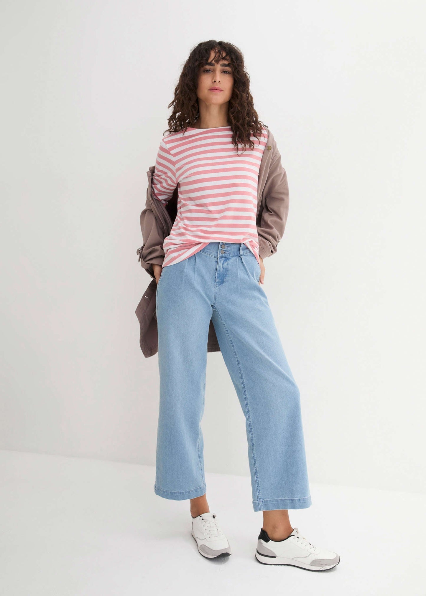 Boat Neck Striped Top - Pale Pink & White | Venus Cost Saving