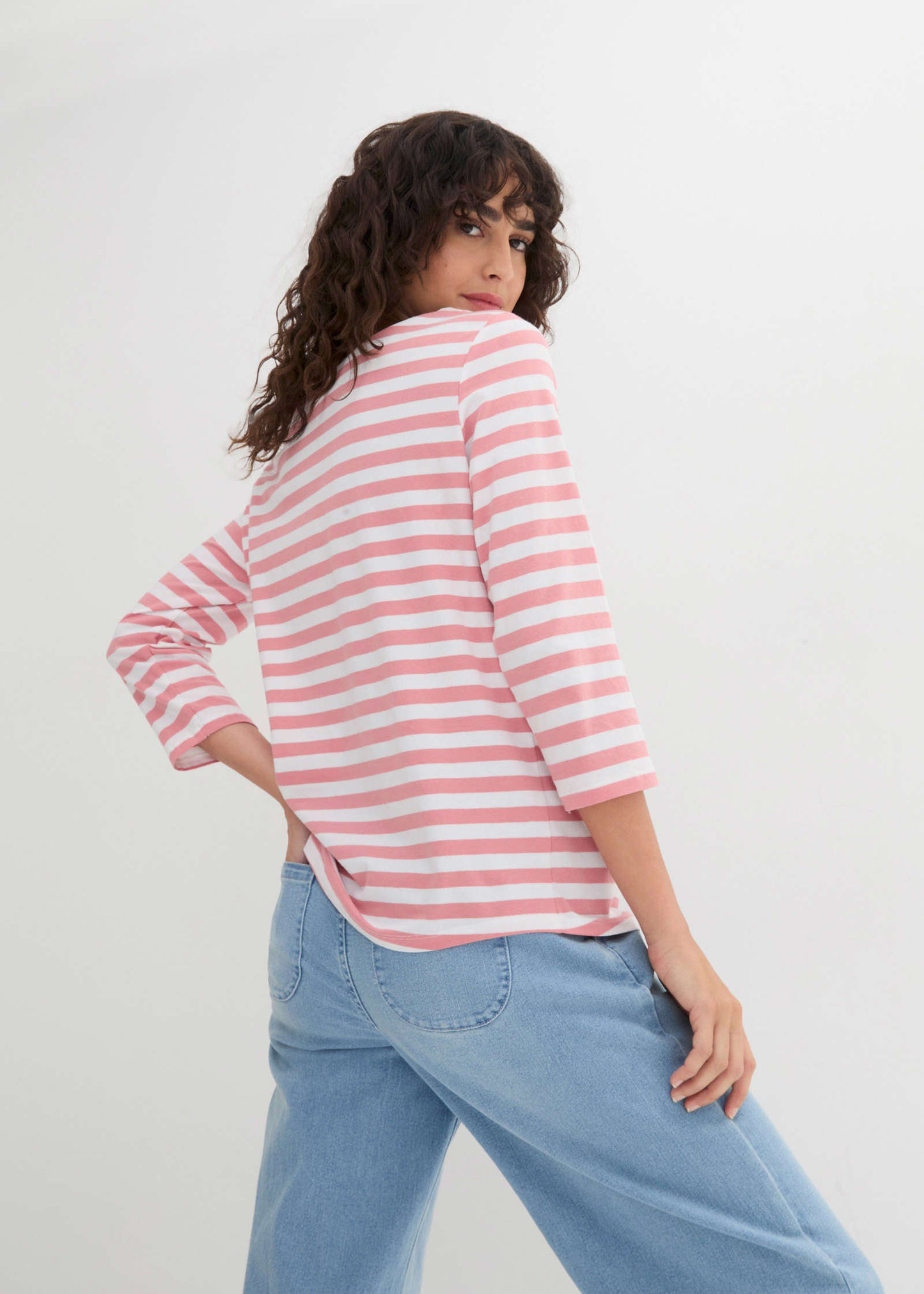 Boat Neck Striped Top - Pale Pink & White | Venus Cost Saving