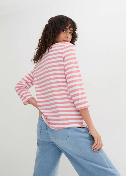 Boat Neck Striped Top - Pale Pink & White | Venus Cost Saving