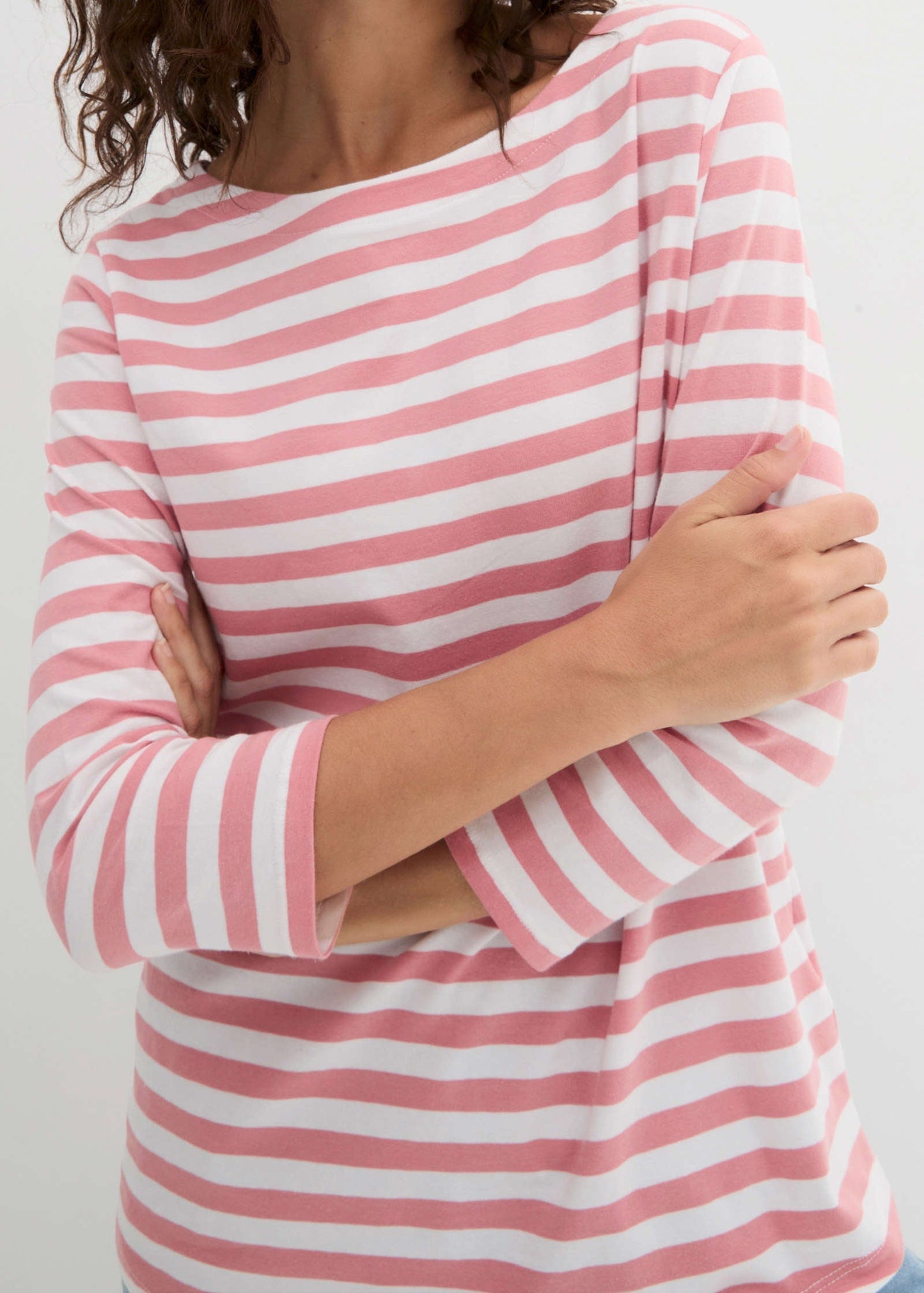Boat Neck Striped Top - Pale Pink & White | Venus Cost Saving