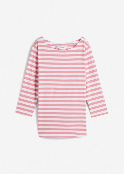 Boat Neck Striped Top - Pale Pink & White | Venus Cost Saving