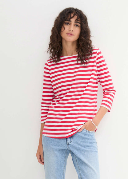 Boat Neck Striped Top - Red & White Stripe | Venus Value