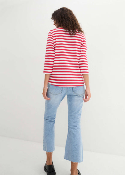 Boat Neck Striped Top - Red & White Stripe | Venus Value