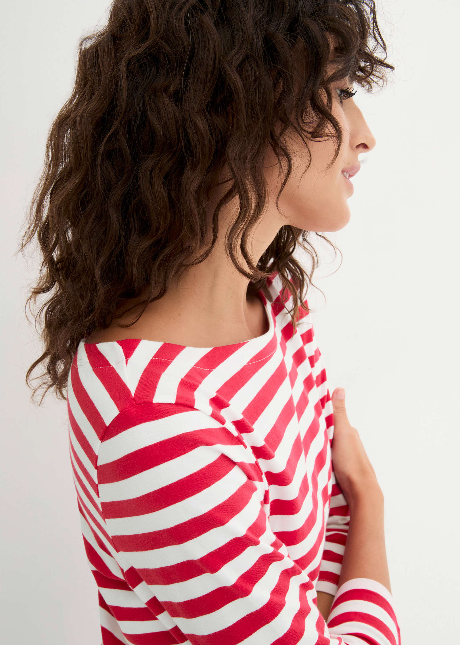 Boat Neck Striped Top - Red & White Stripe | Venus Value