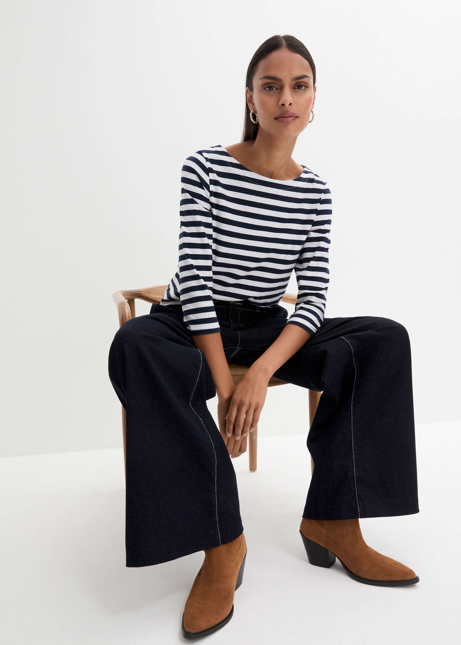 Boat Neck Striped Top - White & Navy Stripe | Venus Affordable