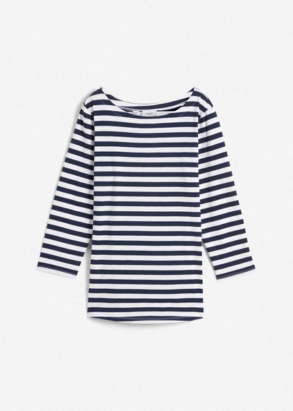 Boat Neck Striped Top - White & Navy Stripe | Venus Affordable