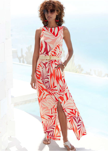 Printed Slit Maxi Dress - Red Multi | Venus Great Deal