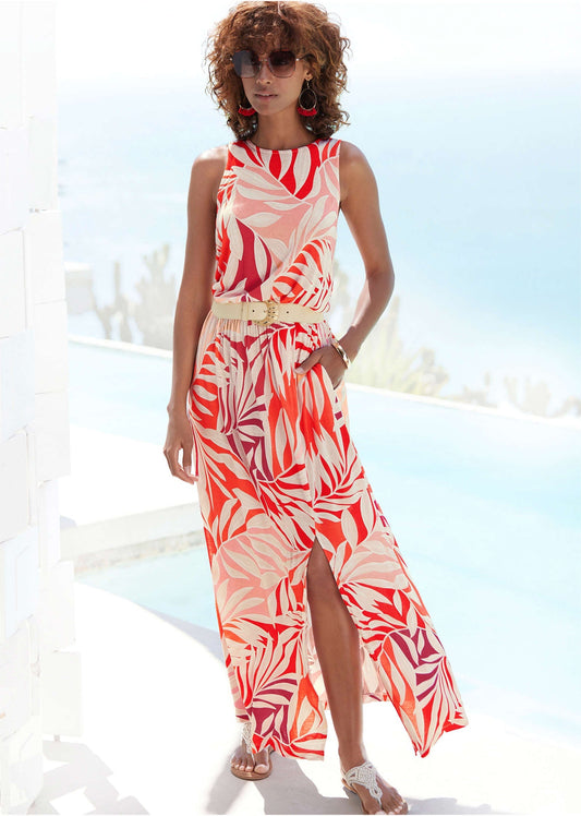 Printed Slit Maxi Dress - Red Multi | Venus Great Deal