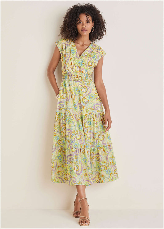 Smocked Waist Maxi Dress - Candied Shortbread Paisley | Venus Featured