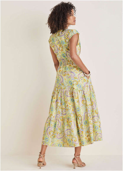 Smocked Waist Maxi Dress - Candied Shortbread Paisley | Venus Featured