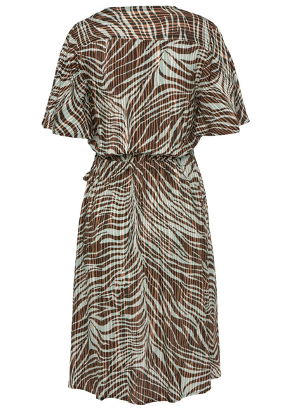 Flutter Sleeve Dress - Brown Multi | Venus Popular Choice