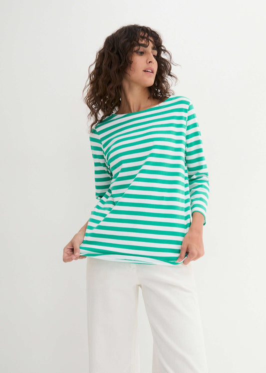 Boat Neck Striped Top - White & Jade | Venus Customer Favorite