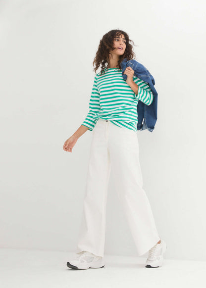Boat Neck Striped Top - White & Jade | Venus Customer Favorite