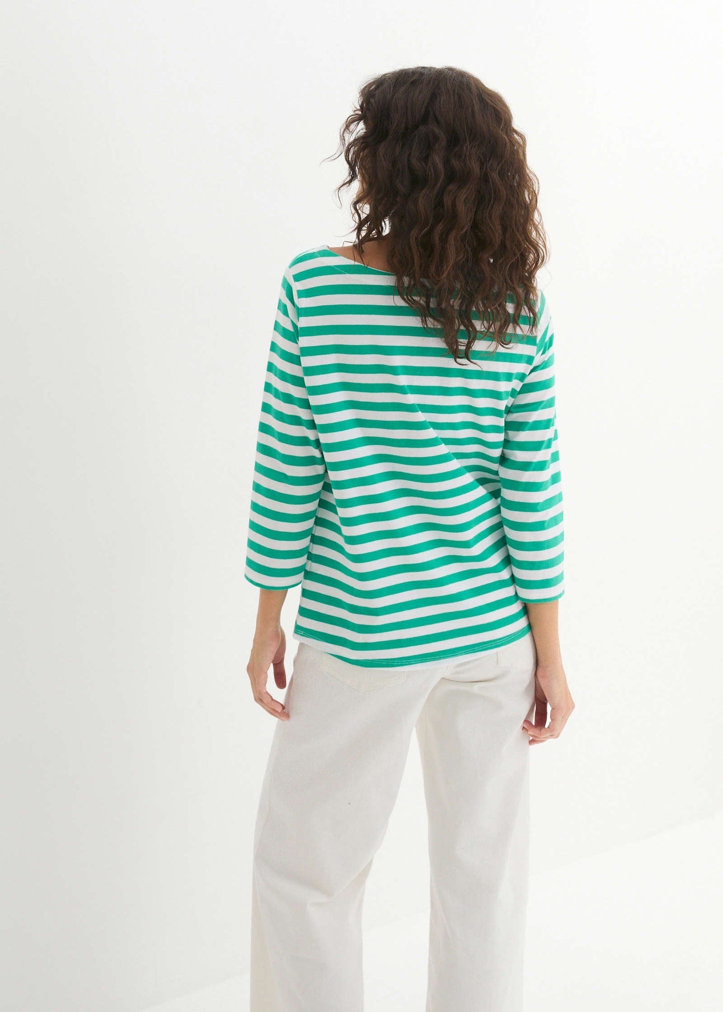 Boat Neck Striped Top - White & Jade | Venus Customer Favorite