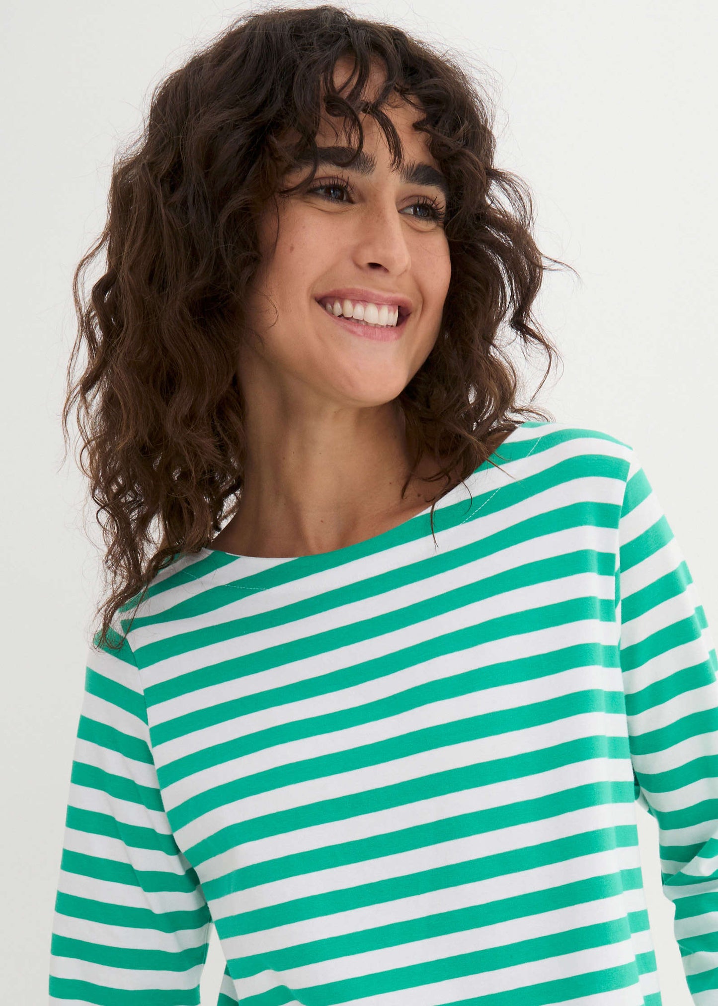 Boat Neck Striped Top - White & Jade | Venus Customer Favorite
