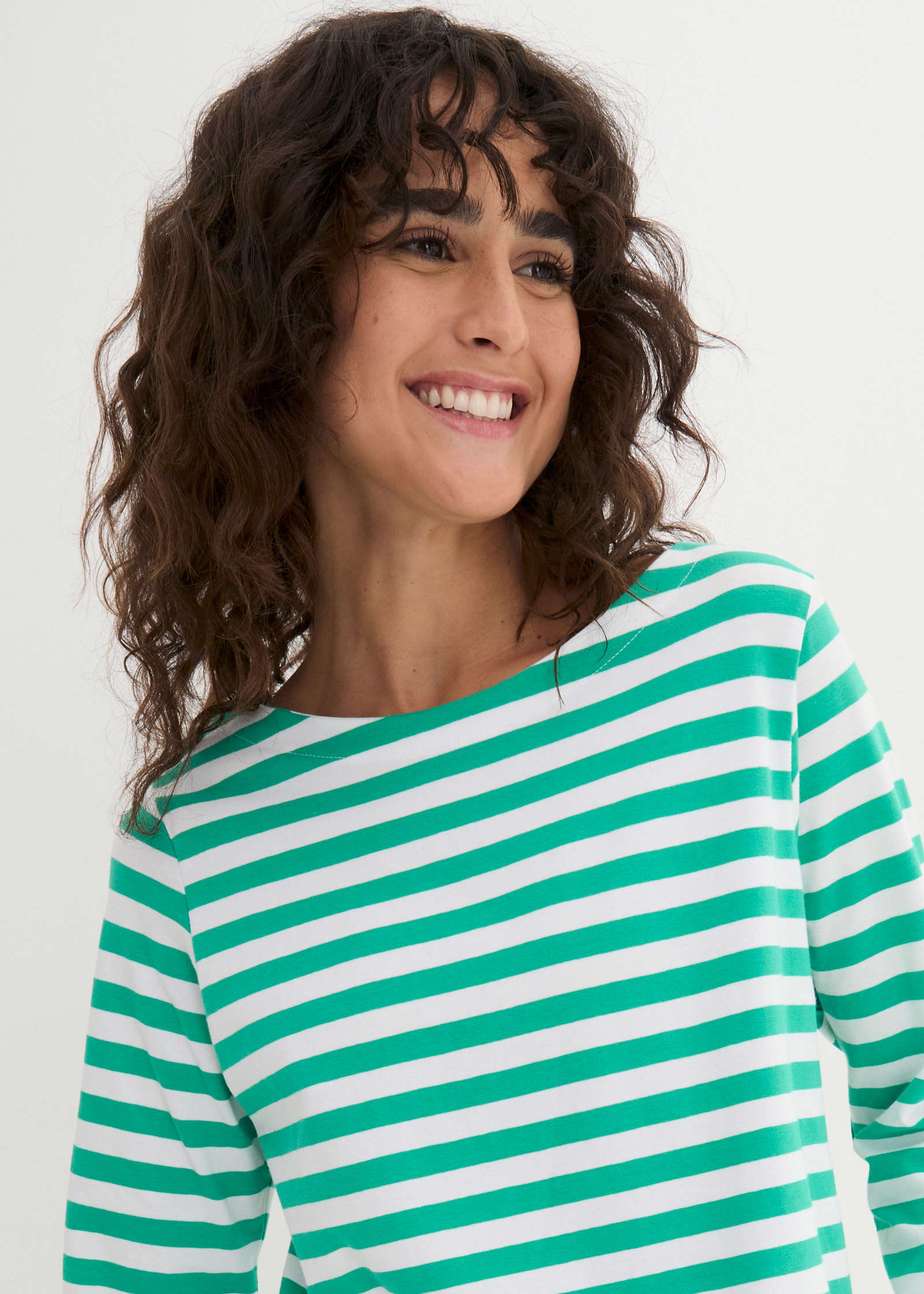Boat Neck Striped Top - White & Jade | Venus Customer Favorite