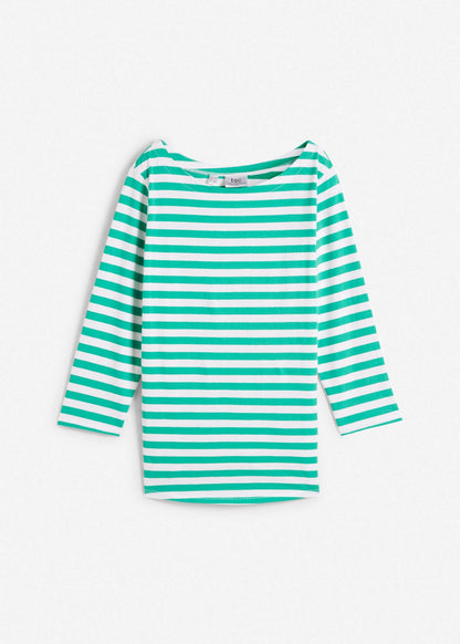 Boat Neck Striped Top - White & Jade | Venus Customer Favorite