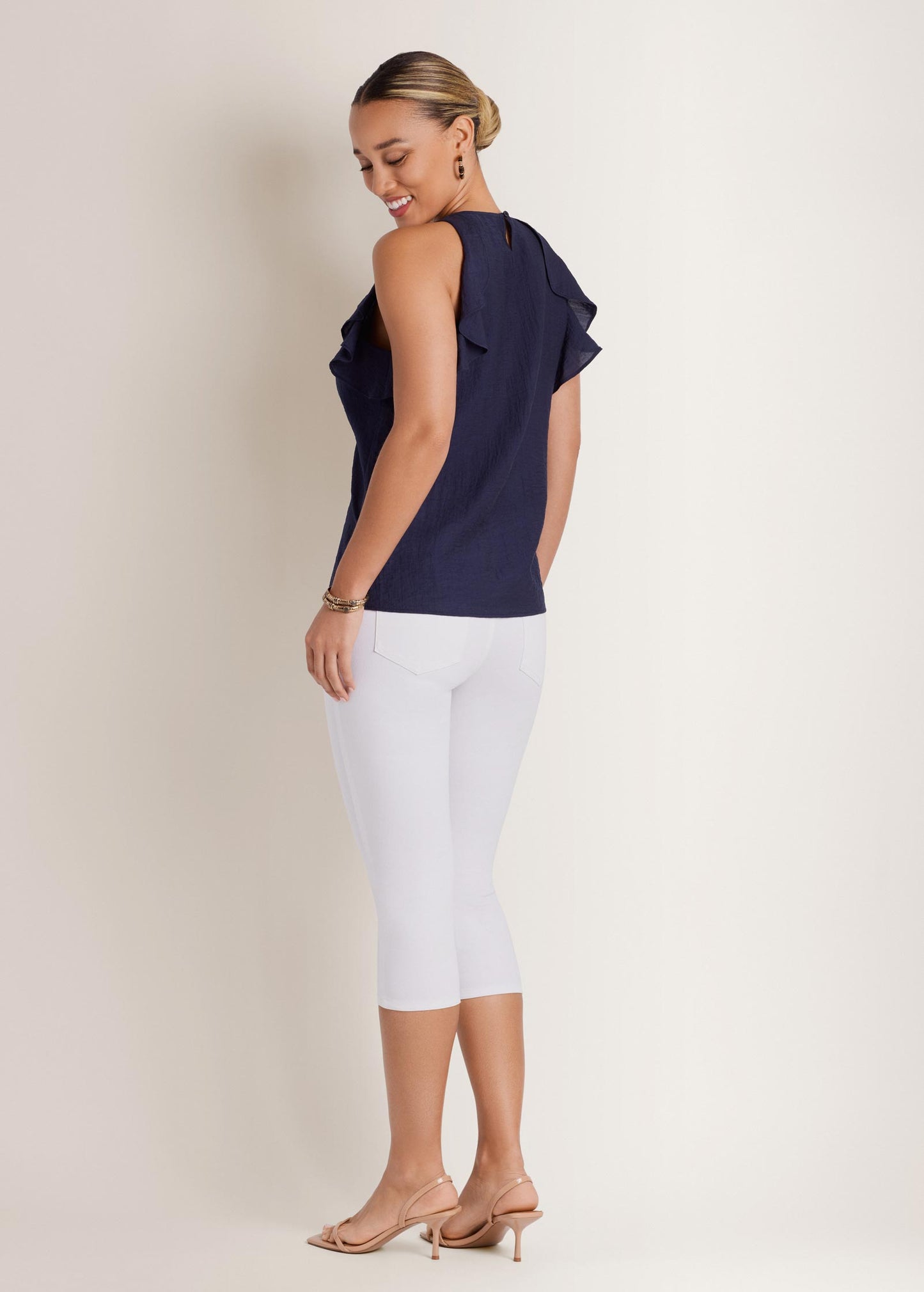 Textured Ruffle Halter Top Navy | Venus Sale