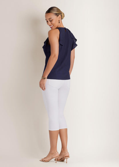Textured Ruffle Halter Top Navy | Venus Sale
