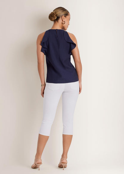 Textured Ruffle Halter Top Navy | Venus Sale