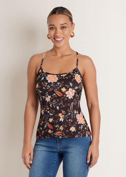 Back Detail Printed Tank Black Multi | Venus Value