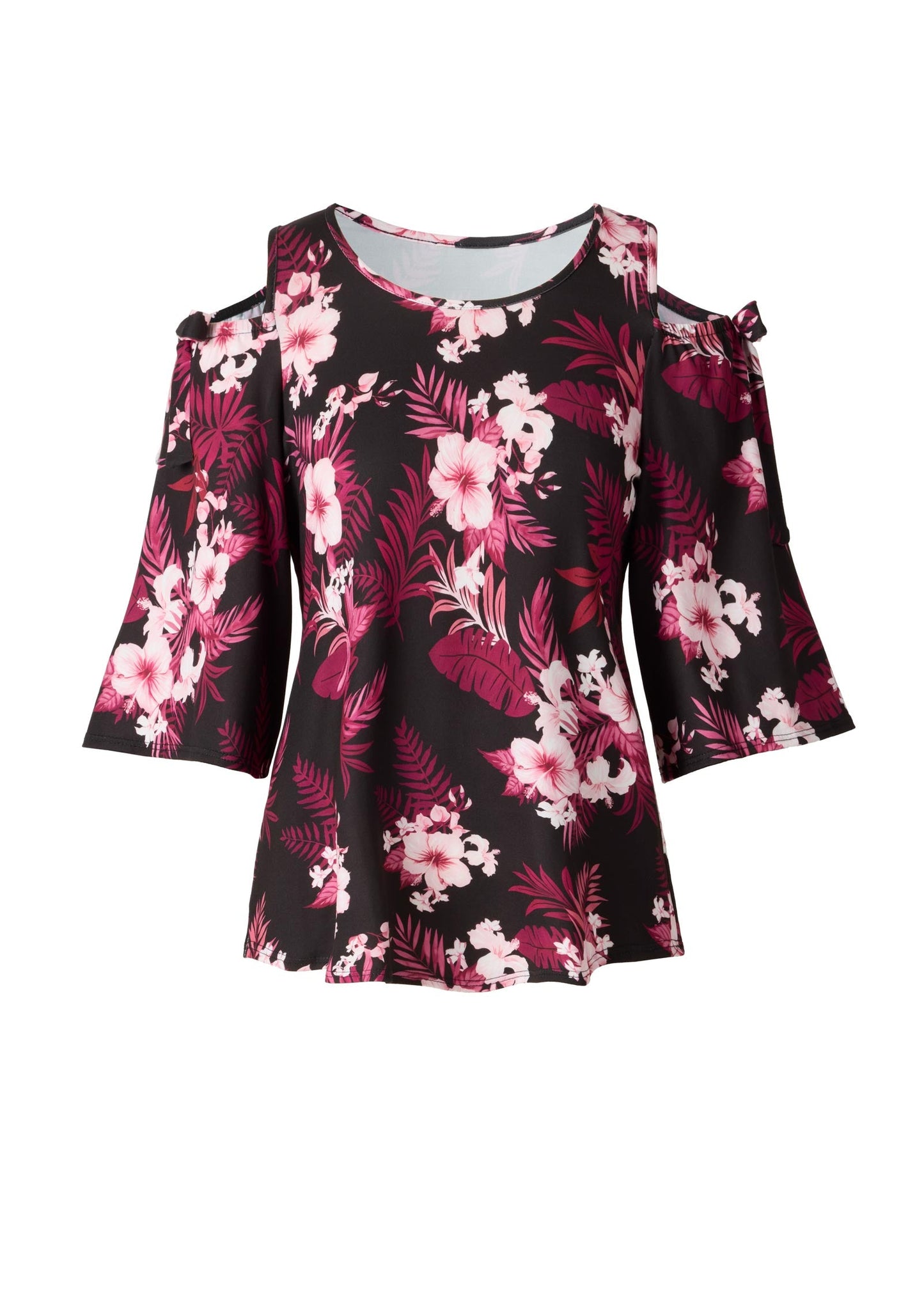 Printed Cold Shoulder Top Black Multi | Venus Budget Friendly