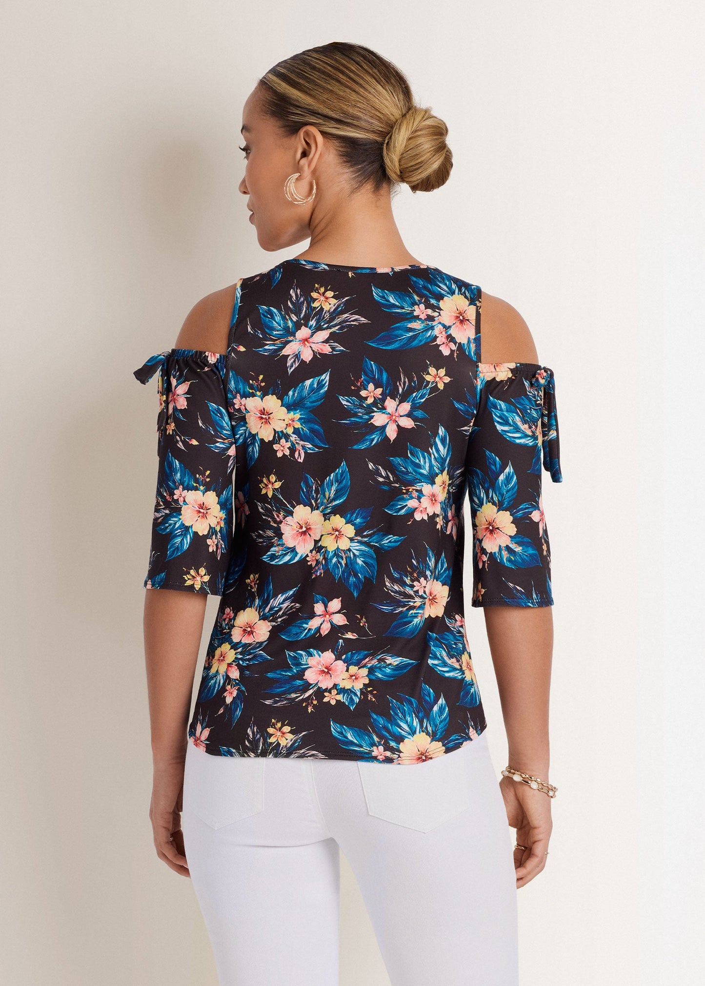 Printed Cold Shoulder Top Blue Multi | Venus Featured