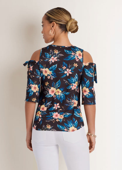 Printed Cold Shoulder Top Blue Multi | Venus Featured