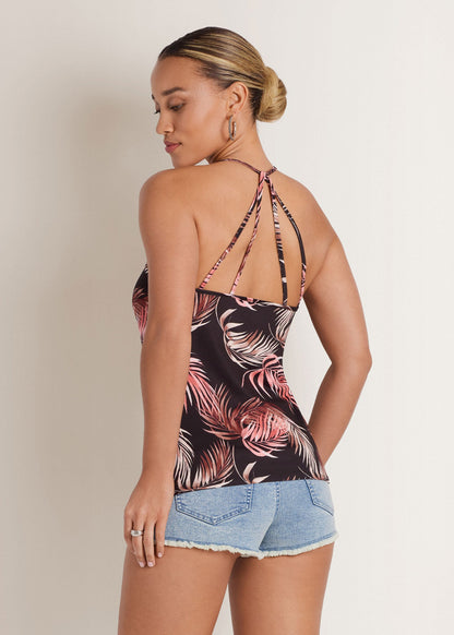 Back Detail Printed Tank Black Multi Floral | Venus Popular Choice