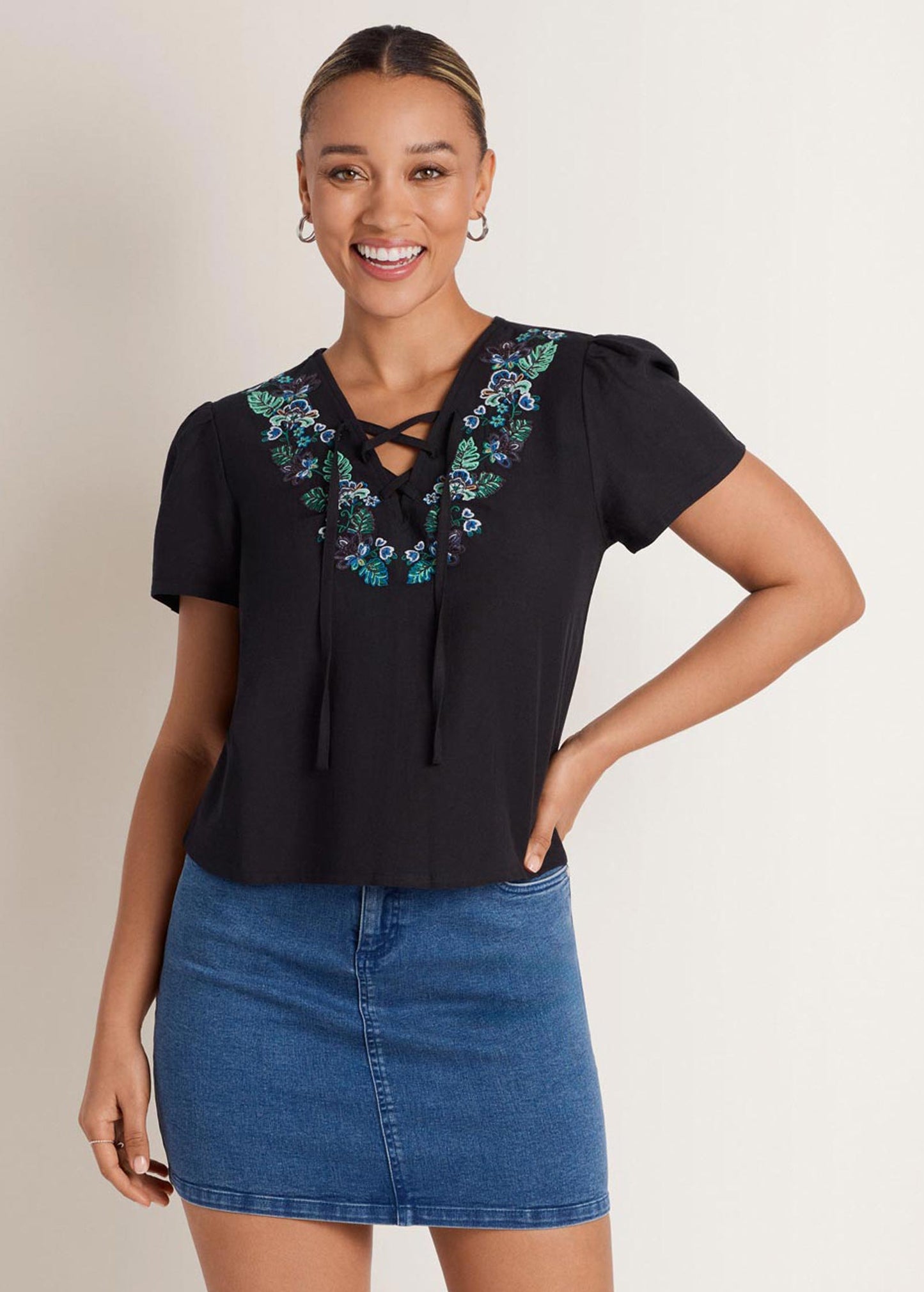 Embroidered Blouse Black Multi | Venus Best Seller