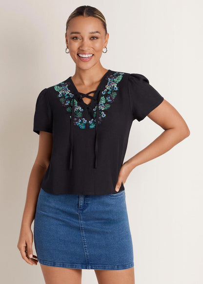 Embroidered Blouse Black Multi | Venus Best Seller