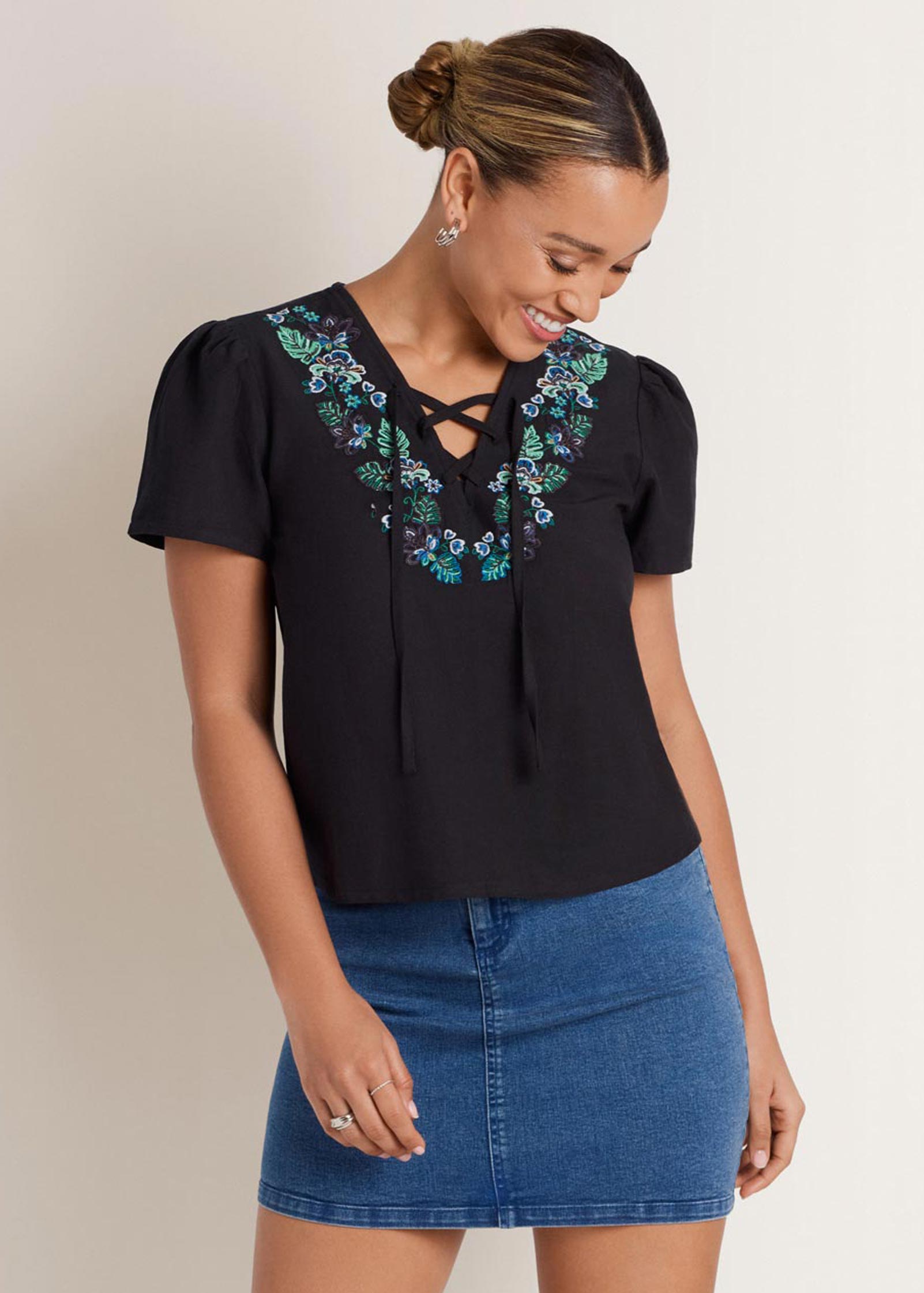 Embroidered Blouse Black Multi | Venus Best Seller