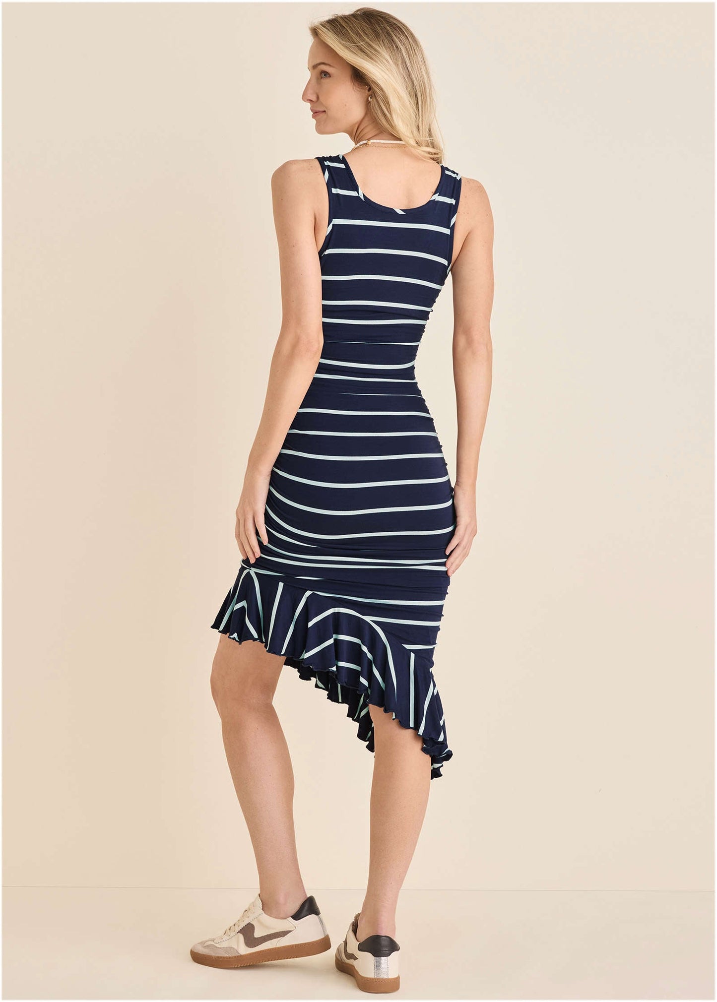 Ruffle Hem High-Low Dress - Navy & White | Venus Affordable