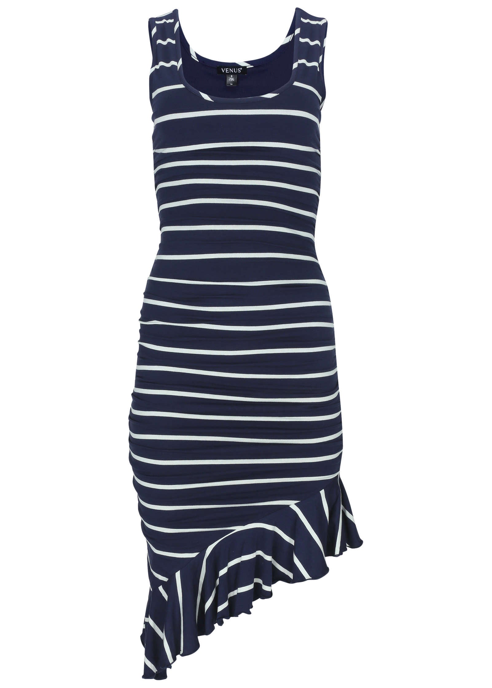 Ruffle Hem High-Low Dress - Navy & White | Venus Affordable