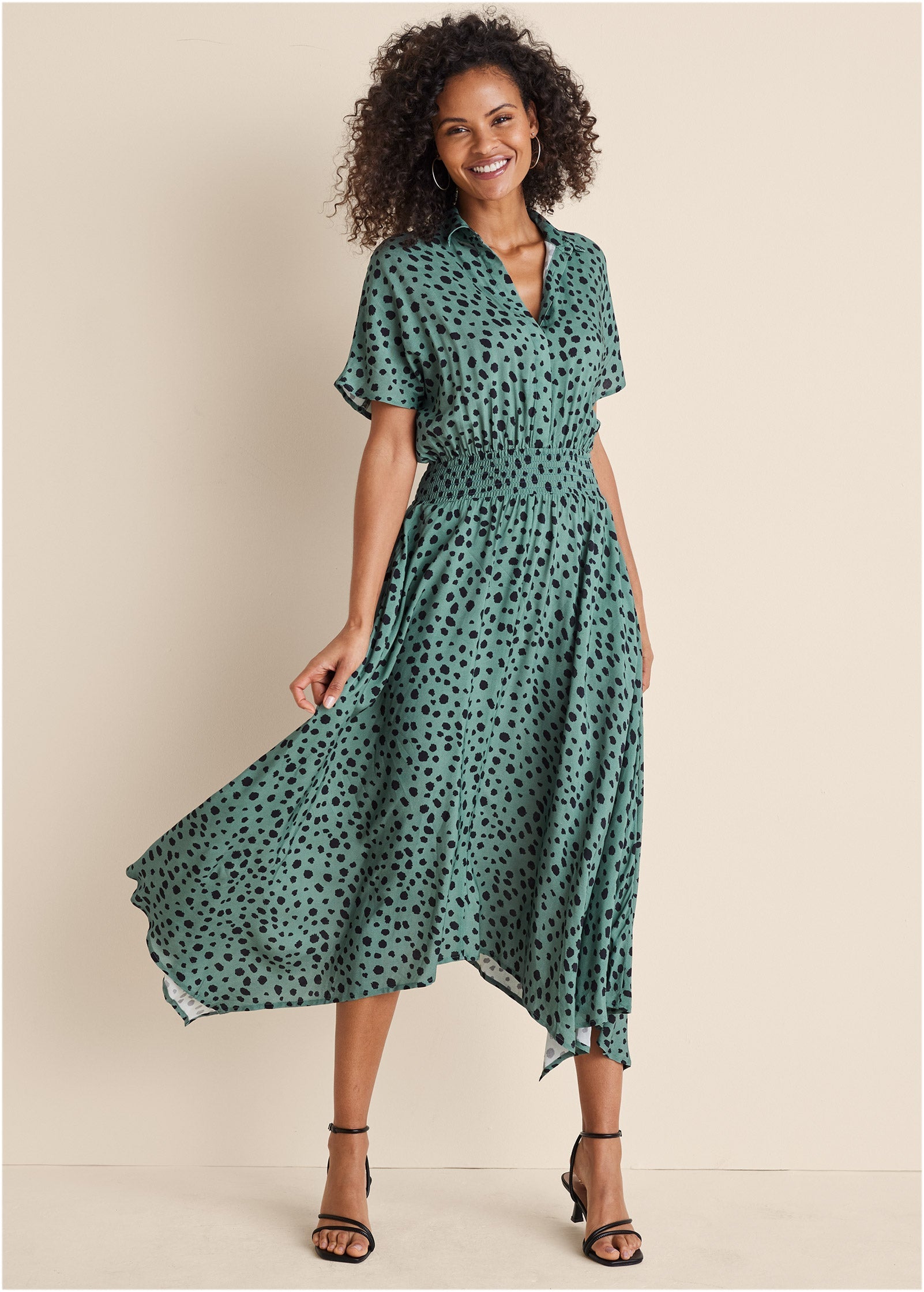 Collared Maxi Dress - Green & Black | Venus Great Deal