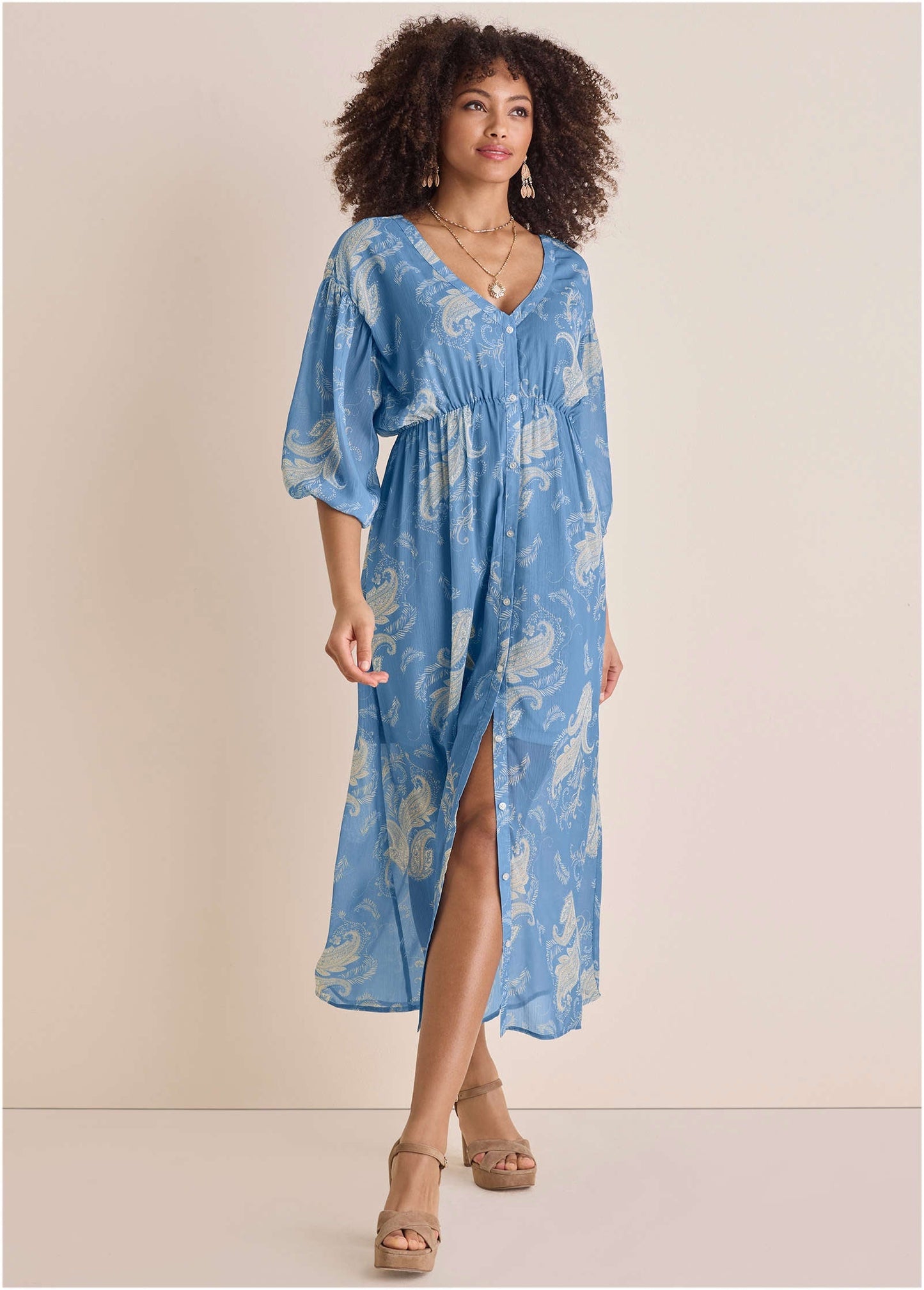 Button Down Maxi Dress - Blue | Venus Special Offer