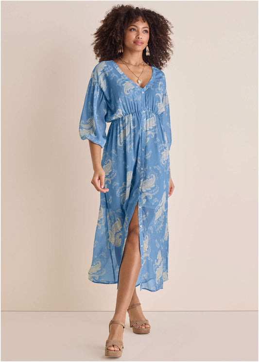 Button Down Maxi Dress - Blue | Venus Special Offer