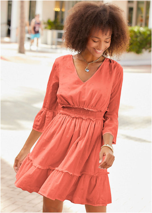 Ruffle Tiered Mini Dress - Burnt Orange | Venus Featured