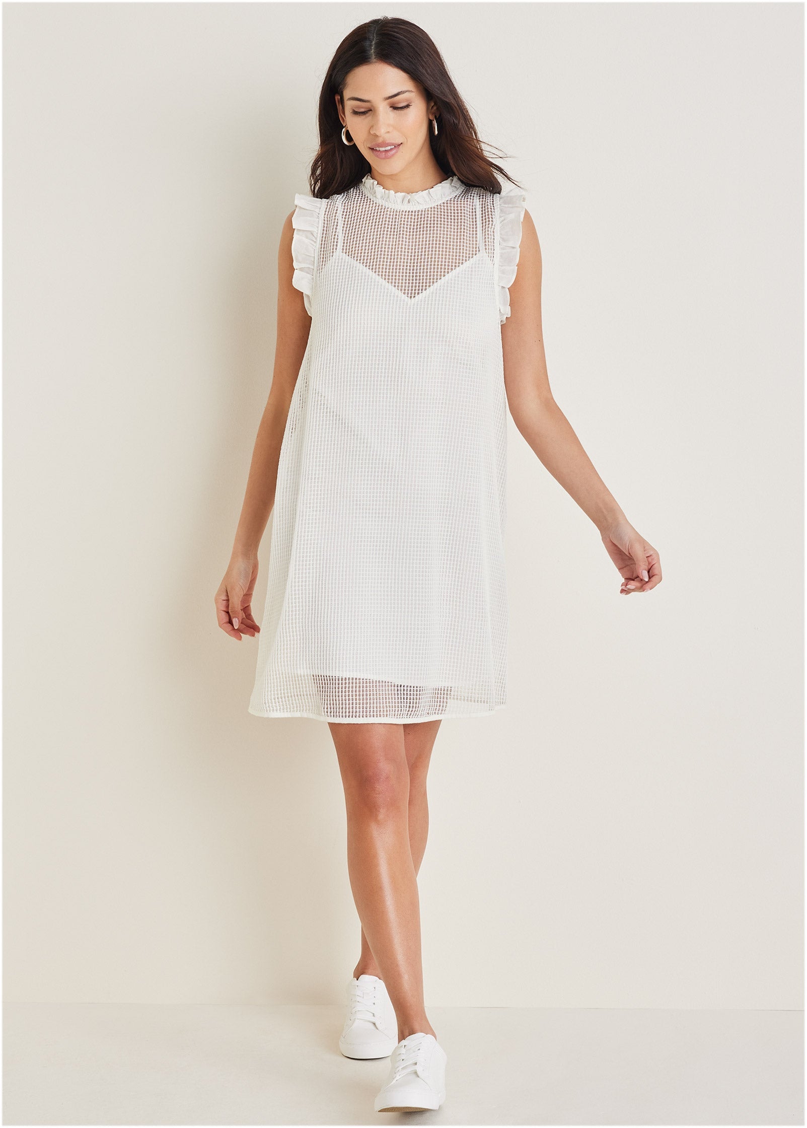 Diamond Lace Ruffle Dress - Cloud Dancer | Venus Budget Friendly