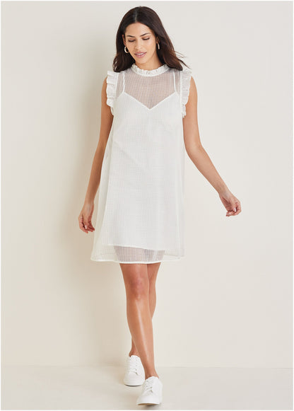 Diamond Lace Ruffle Dress - Cloud Dancer | Venus Budget Friendly