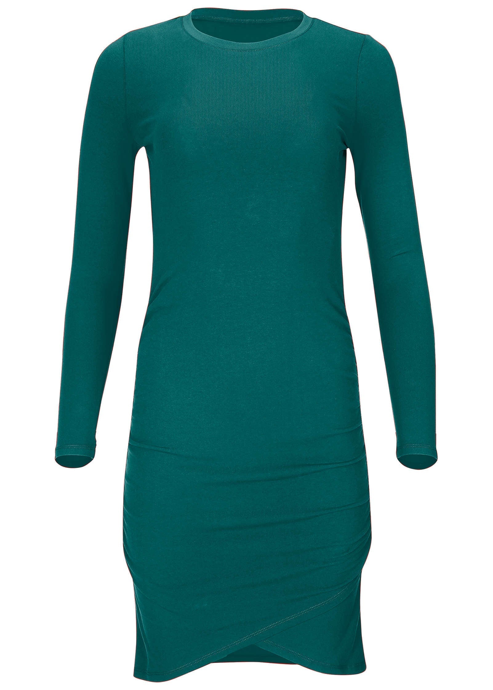 Ruched Long Sleeve Mini - Teal Green | Venus Great Deal