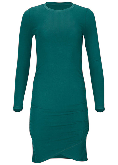 Ruched Long Sleeve Mini - Teal Green | Venus Great Deal