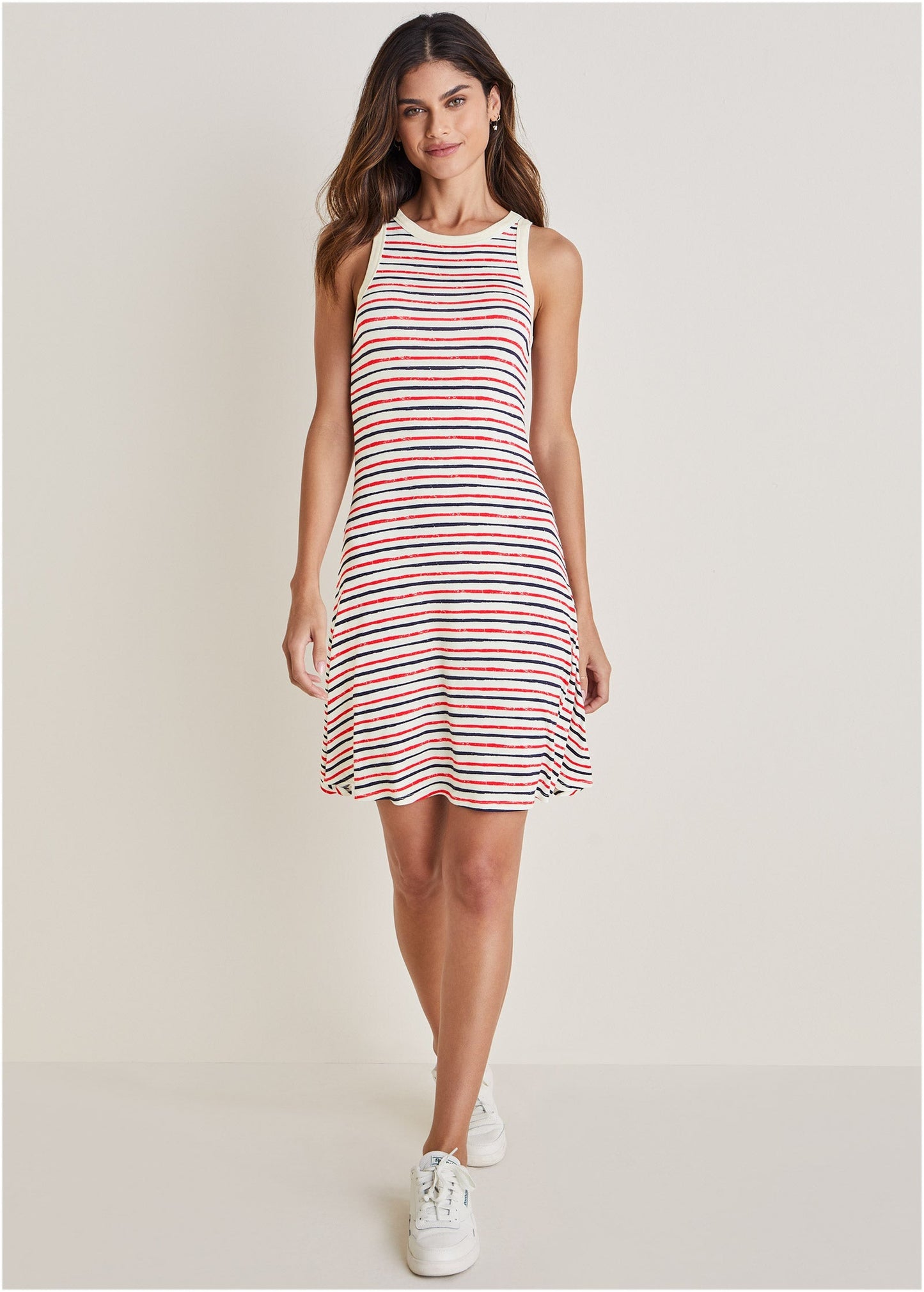 Printed Fit And Flare Dress - Tricolor Boardwalk Stripe | Venus Affordable