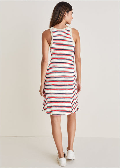 Printed Fit And Flare Dress - Tricolor Boardwalk Stripe | Venus Affordable