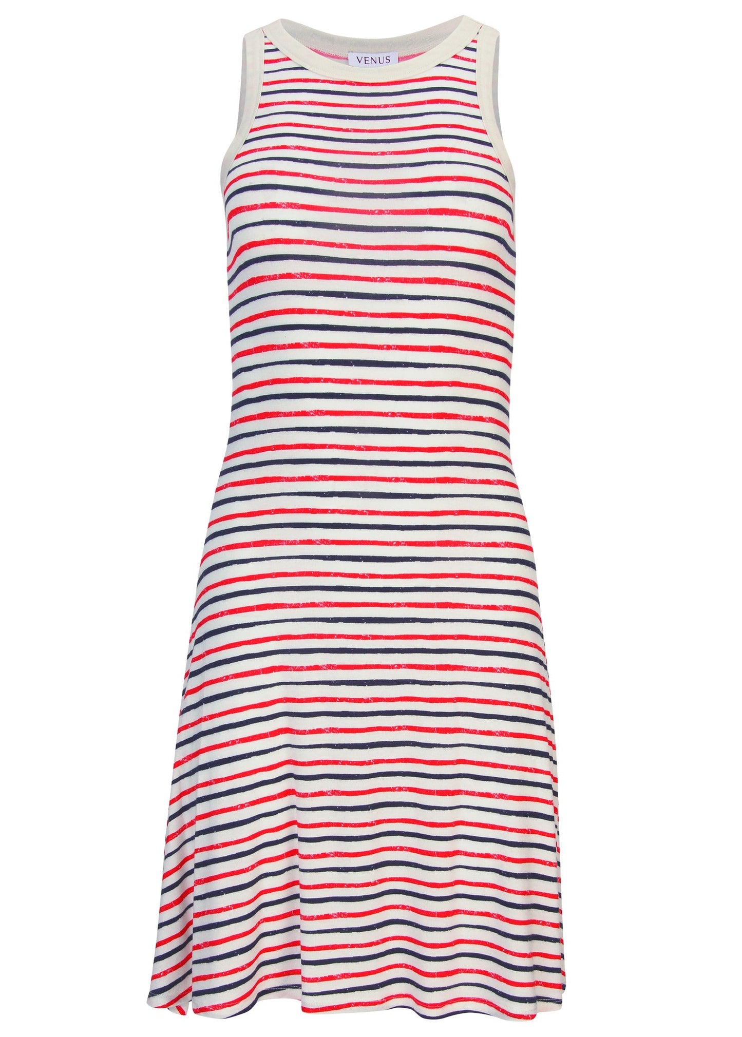 Printed Fit And Flare Dress - Tricolor Boardwalk Stripe | Venus Affordable